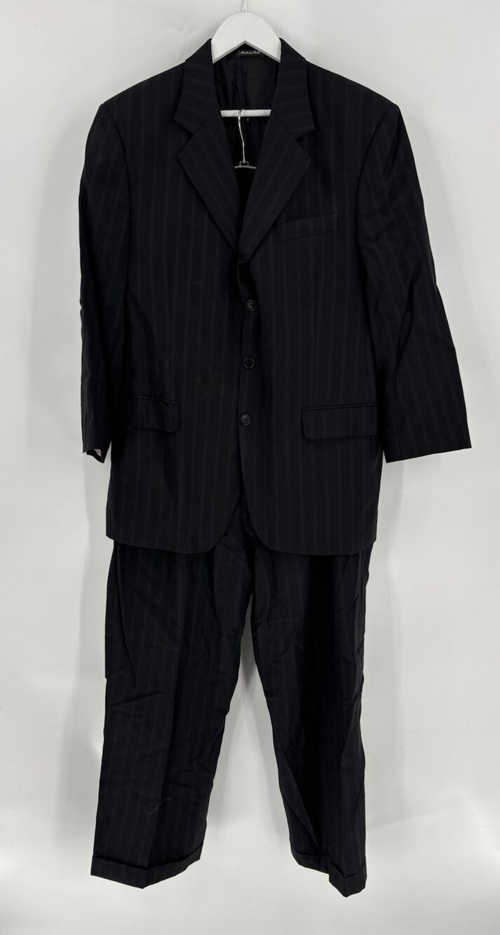 Vintage Sartoriale Suit Mens 42 Black Striped Single Breasted 2 Piece Knit